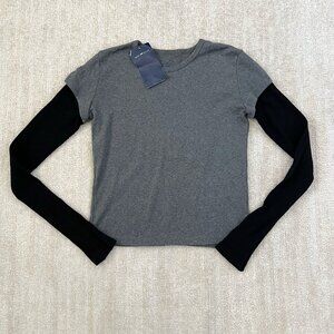 NWT Brandy Melville Long Sleeve Crewneck Tee Shirt Top OS Black Gray